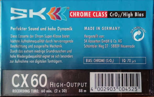 Compact Cassette SKC CX II 60 Type II Chrome 1996 Europe