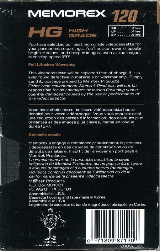 VHS, Video Home System Memorex HG 120 Type I Normal North America