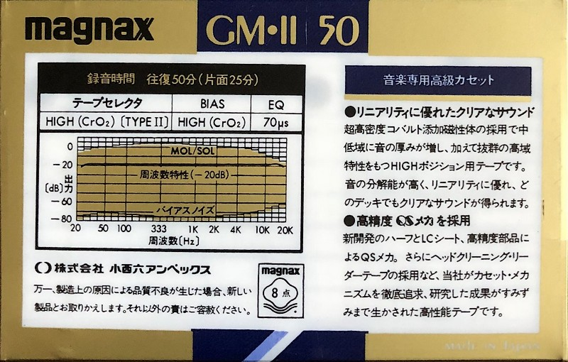 Compact Cassette Magnax GM-II 50 "Grand Master II" Type II Chrome 1983 Japan
