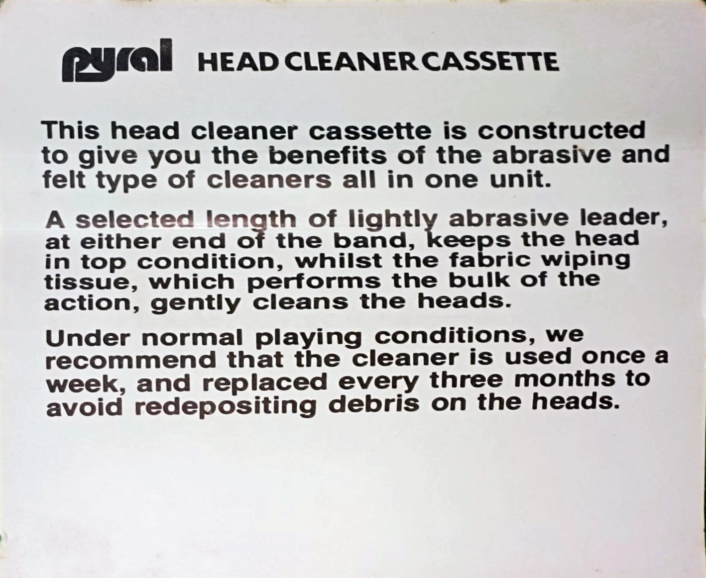 Compact Cassette Pyral Cleaning Cassette 1981 UK