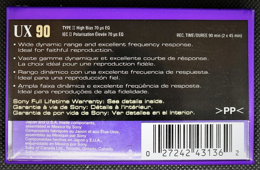 Compact Cassette Sony UX 90 Type II Chrome North America