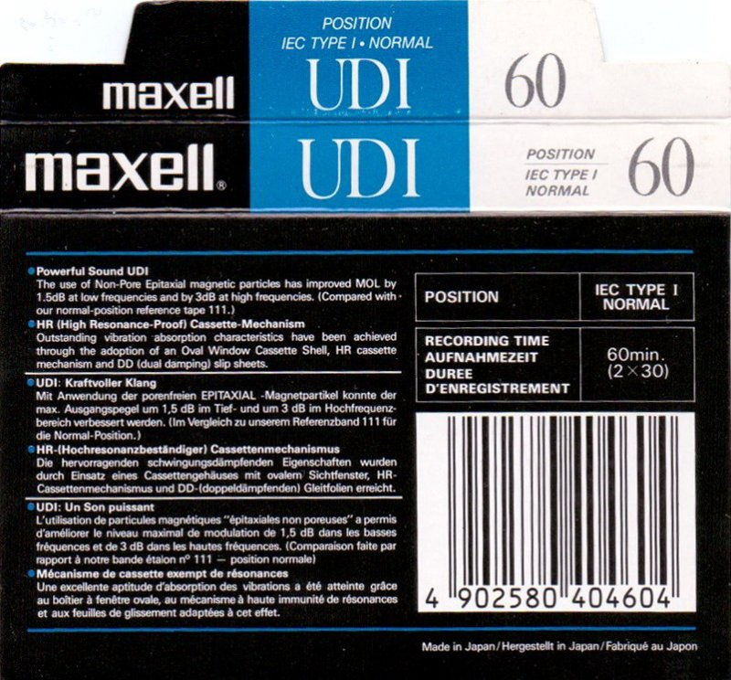 Compact Cassette Maxell UDI / UD1 60 Type I Normal 1988 Europe