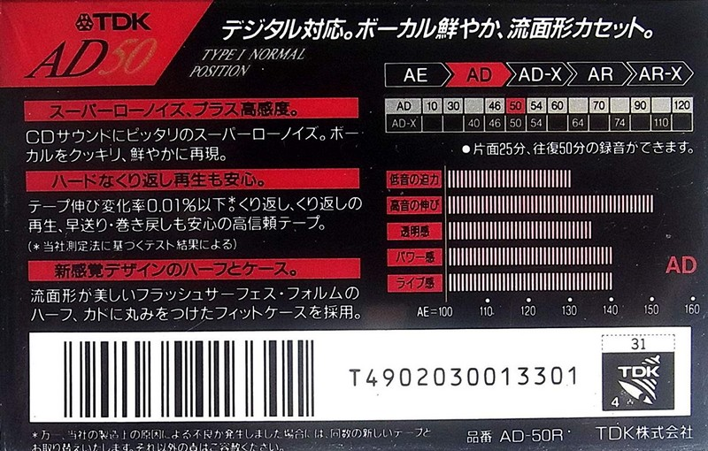 Compact Cassette TDK AD 50 "AD-50R" Type I Normal 1991 Japan