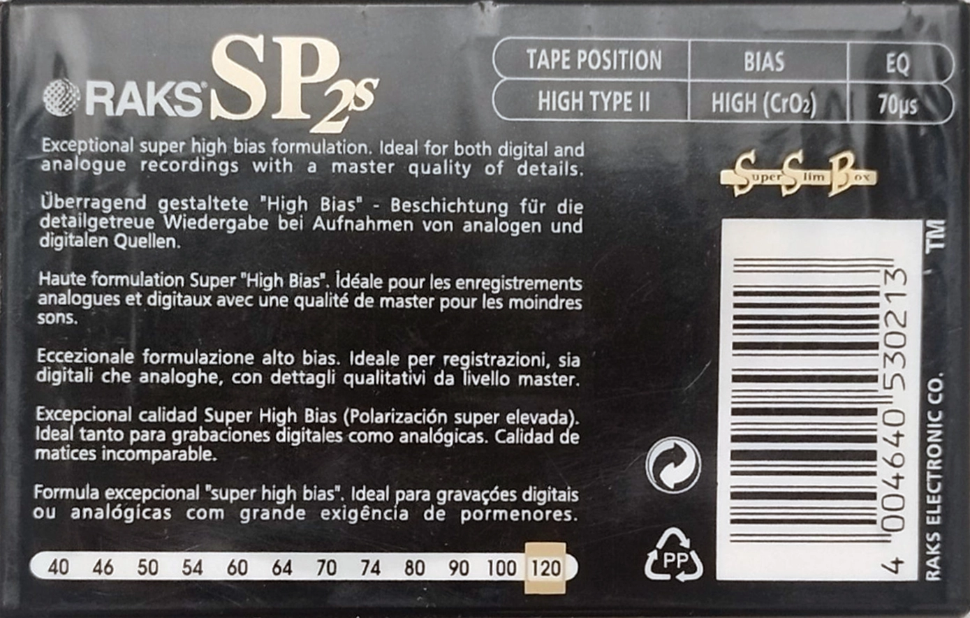 Compact Cassette RAKS SP s 120 "SP 2s" Type II Chrome 1996 Europe