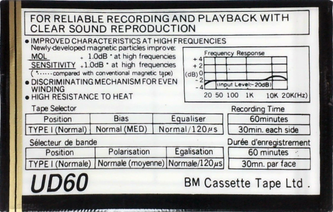 Compact Cassette BM UD 60 Type I Normal 1990 Unknown Country