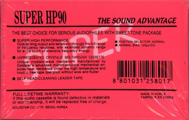 Compact Cassette Goldstar HP 90 "Super Pink" Type I Normal 1991 Europe