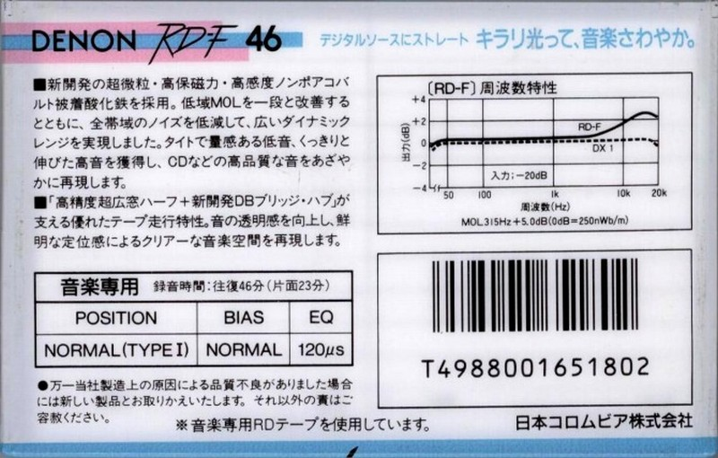 Compact Cassette Denon RD-F 46 "RD-F46B" Type I Normal 1986 Japan