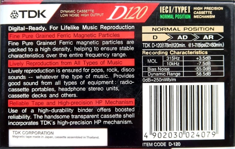 Compact Cassette TDK D 120 Type I Normal 1992 Europe