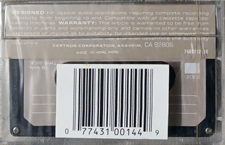 Compact Cassette Certron D / Dictation 30 Type I Normal 1986 USA