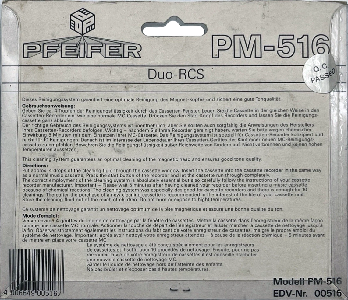 Blister Pfeifer "PM-516" Cleaning Cassette Europe