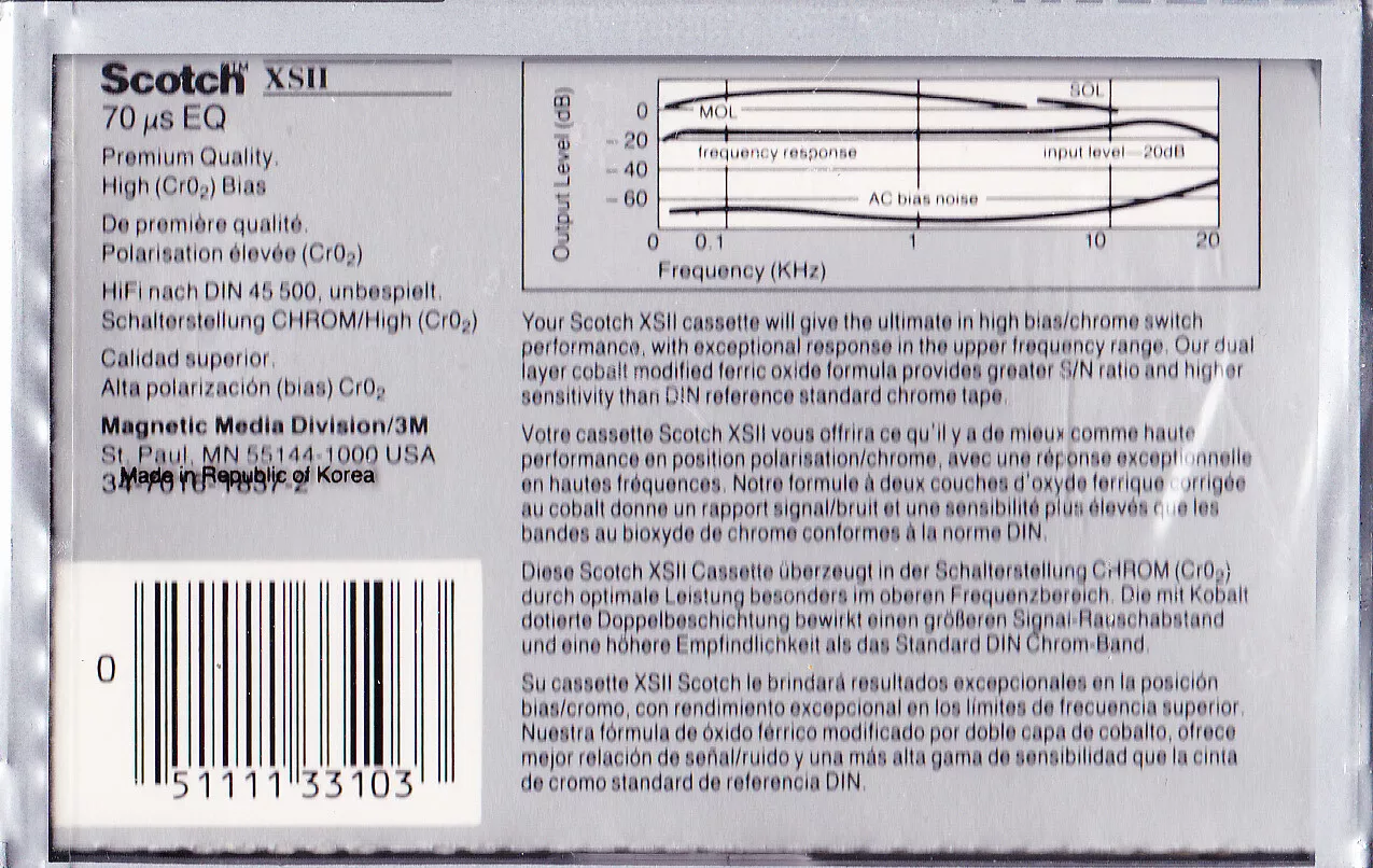 Compact Cassette Scotch XS II 60 Type II Chrome 1988 Worldwide