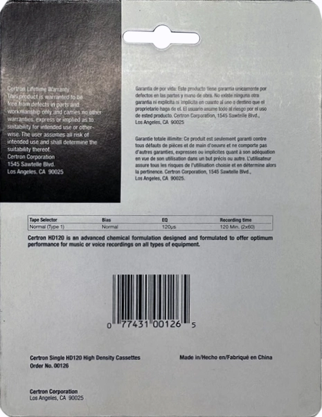Blister Certron HD 120 Type I Normal 1993 USA
