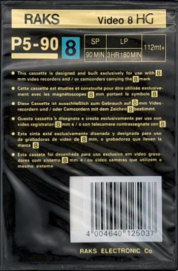 Video8, Hi8, Digital8 RAKS 90 "P5-90 MP" Type I Normal Europe
