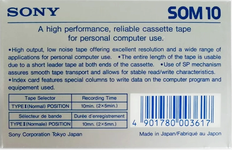 Compact Cassette Sony SOM 10 Computer Cassette 1983 Europe