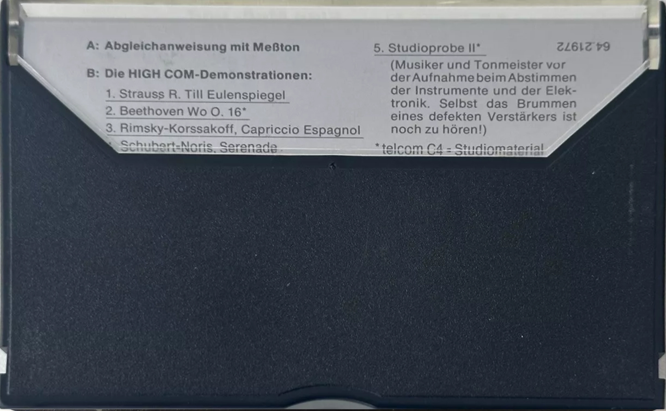 Compact Cassette Telefunken "HIGH COM 64.21 972" Demonstration Tape 1972 Germany