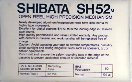 Compact Cassette Shibata SH 52 Type I Normal Hong Kong