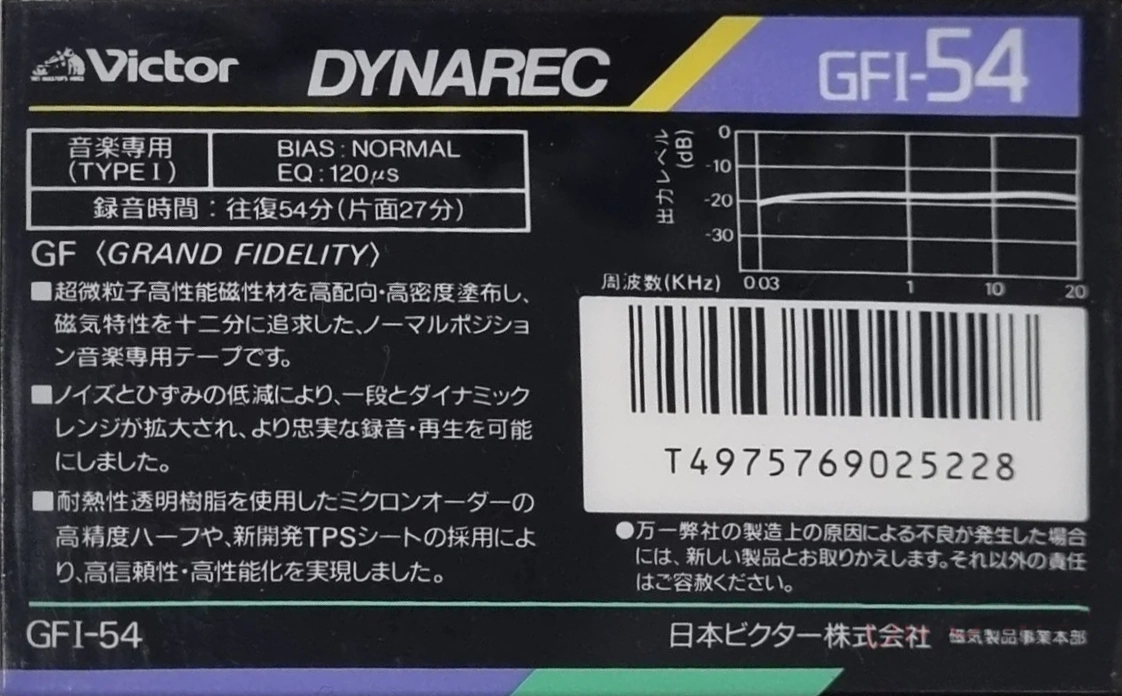 Compact Cassette Victor GFI 54 "Dynarec" Type I Normal 1987 Japan
