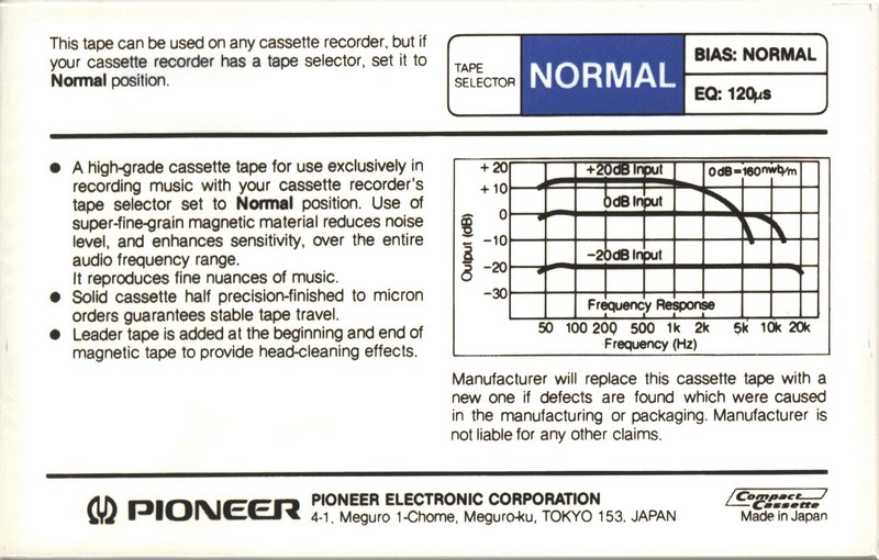 Compact Cassette Pioneer N2 60 Type I Normal 1981 Japan