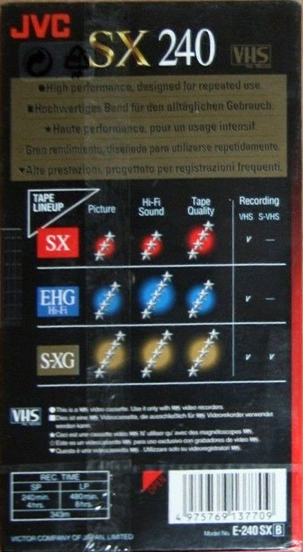 VHS, Video Home System JVC SX 240 "E-240 SX B" Type I Normal 2002 Europe