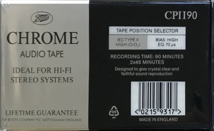 Compact Cassette Boots / Boots Audio CPII 90 Type II Chrome 1995 UK