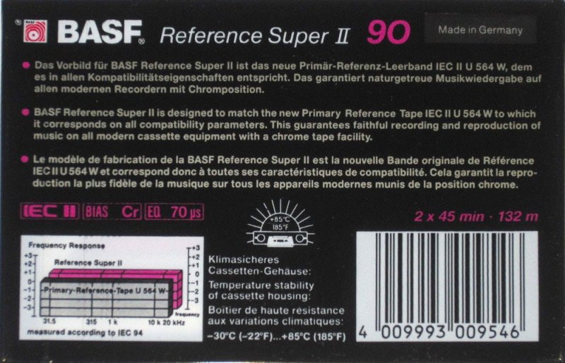 Compact Cassette BASF Reference Super II 90 Type II Chrome 1988 Europe