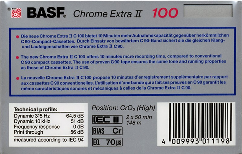 Compact Cassette BASF Chrome Extra II 100 "F 30169" Type II Chrome 1988 Europe