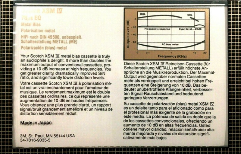 Compact Cassette Scotch XSM IV 90 Type IV Metal 1982 Worldwide