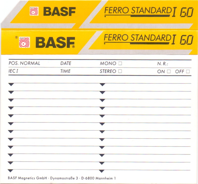 Compact Cassette BASF Ferro Standard I 60 Type I Normal 1991 Europe