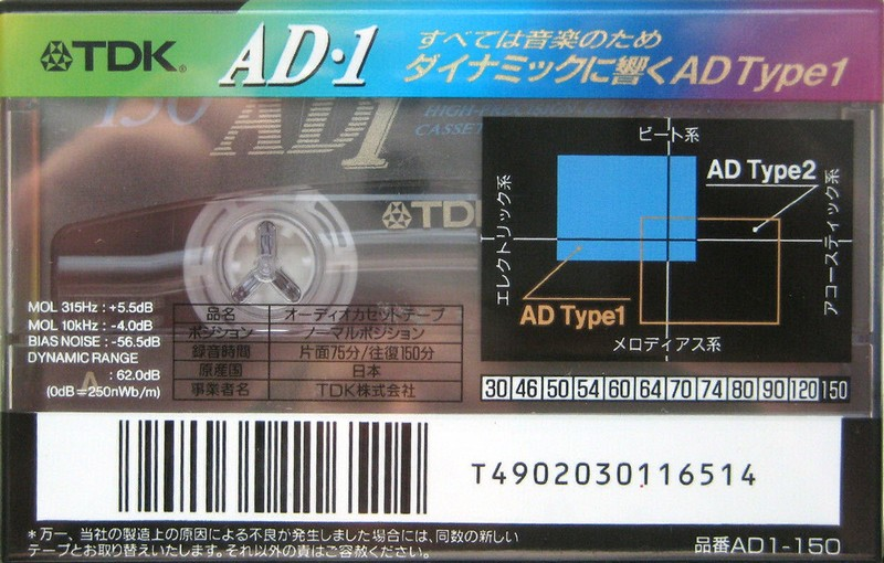 Compact Cassette TDK AD1 150 "AD1-150" Type I Normal 1995 Japan