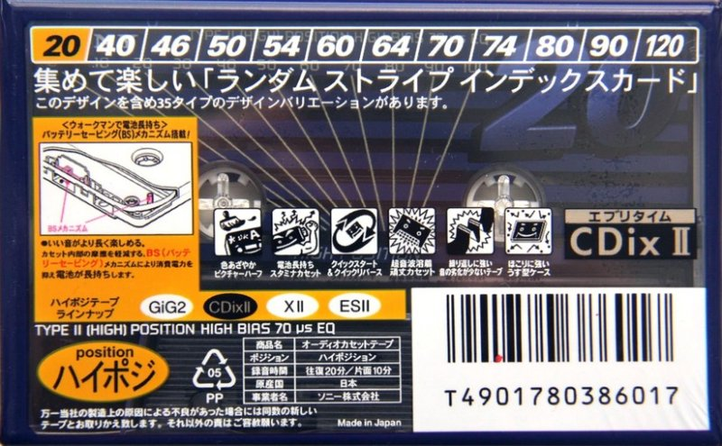 Compact Cassette Sony CDix II 20 "C-20CDX2D" Type II Chrome 1996 Japan