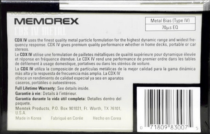 Compact Cassette: Memorex  - CDX IV 110