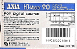 Compact Cassette AXIA Master 90 "HD" Type I Normal 1989 Japan