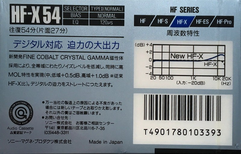 Compact Cassette Sony HF-X 54 Type I Normal 1989 Japan