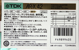 Compact Cassette TDK AR-X 42 "AR-X42G" Type I Normal 1987 Japan