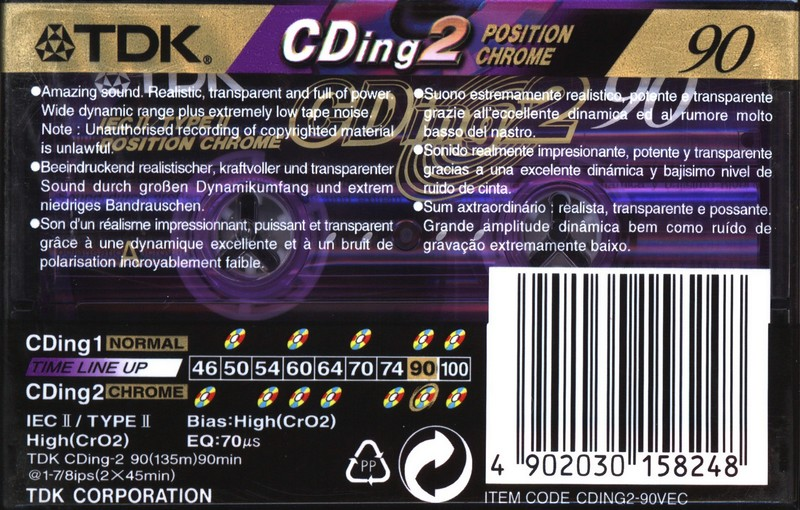 Compact Cassette TDK CDing 2 90 "CDING2-90VEC Colour Limited Edition" Type II Chrome 2001 Europe
