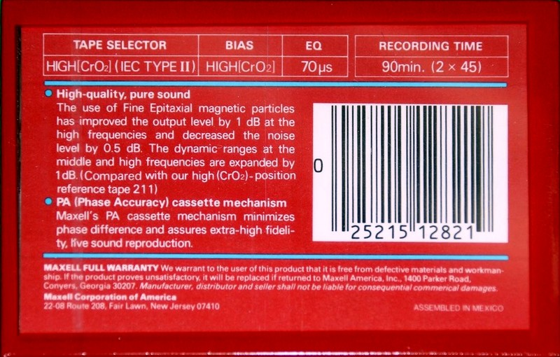 Compact Cassette Maxell UDS 90 "UDS-II" Type II Chrome 1985 USA