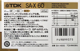 Compact Cassette TDK SA-X 60 "SA-X60G" Type II Chrome 1988 Japan