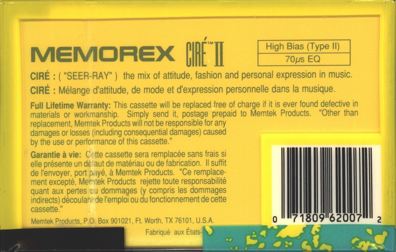 Compact Cassette Memorex Cire II 110 Type II Chrome 1991 Canada, USA