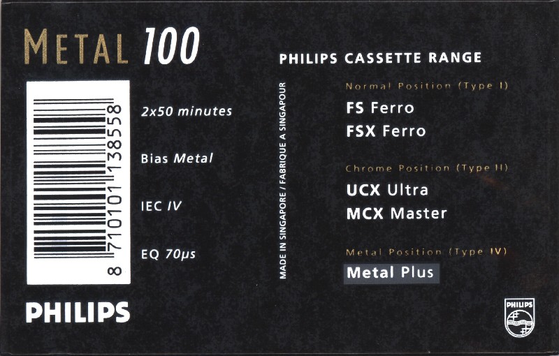 Compact Cassette Philips Metal 100 "Plus" Type IV Metal 1990 Europe